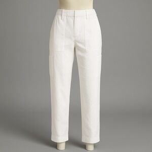 $325 Vince White Linen Pants Womens S Elastic Ankle Cargo Beach Relaxed Casual